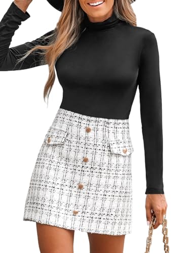 CUPSHE Damen Rock Hoher Bund Knöpfen Tweed Karo Minirock High Waist Kurz Karierter Freizeitrock Elegant Mini Short Skirt Weiß XL von CUPSHE