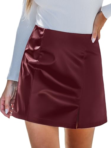 CUPSHE Damen Rock Kunstleder Hohe Taille Figurbetonter Minirock PU Leder Bleistiftrock Schlitz Herbst Kurzer Rock Rot M von CUPSHE