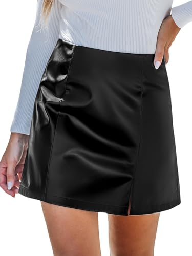 CUPSHE Damen Rock Kunstleder Hohe Taille Figurbetonter Minirock PU Leder Bleistiftrock Schlitz Herbst Kurzer Rock Schwarz M von CUPSHE