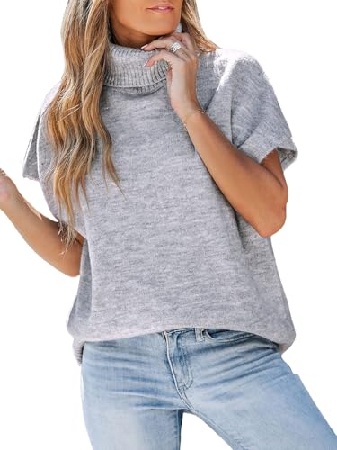 CUPSHE Damen Rollkragenpullover mit Flügelärmeln Strickpullover Casual Fit Pullover Tops Trendy Herbst 2024, GRAU, Mittel von CUPSHE