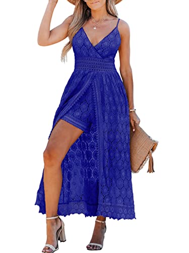 CUPSHE Damen Rüschen Smocking Jumpsuit Sommer Slip V Ausschnitt Rückenfrei Maxi High Low, Königsblau, M, CAA13A2E001TTM CUPSHE Damen Rüschen Smocking Jumpsuit Sommer Slip V Ausschnitt Rückenfrei Maxi High Low, Königsblau, M, CAA13A2E001TTM von CUPSHE