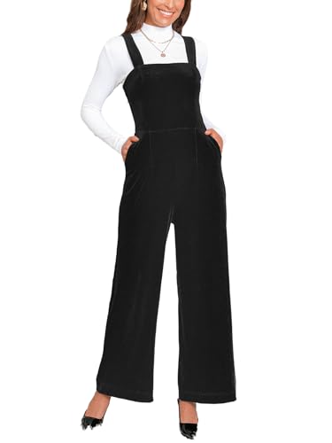 CUPSHE Damen Samt Jumpsuit Ärmellos Overall Weites Bein Lang Playsuit Herbst Elegant Hosenanzug mit Taschen Schwarz M von CUPSHE