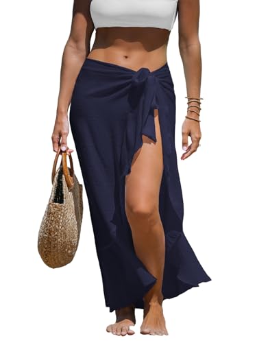 CUPSHE Damen-Sarong-Coverups, Chiffon-Badeanzug, Wickelrock, Strand, Selbstbindung, Midi-Wickeltücher, marineblau, Einheitsgröße von CUPSHE