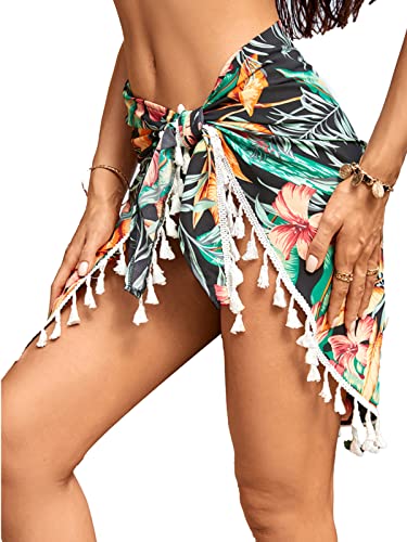 CUPSHE Damen Sarong Pareo Quasten Seitliche Schnürung Kurz Strandtuch Bikini Cover Up Mini Strandrock Gelb L von CUPSHE