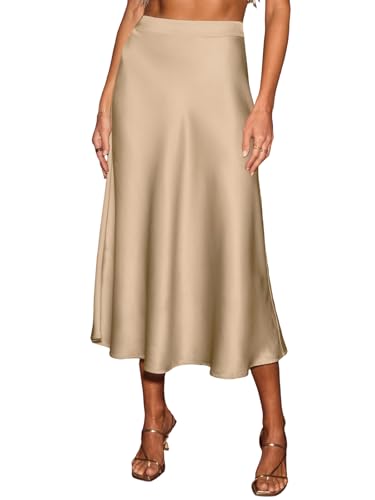 CUPSHE Damen Satin Midirock Elegant A-Linie Hochtailliert Leicht Meerjungfrau Rock Für Büro Abend Freizeit Beige XL von CUPSHE