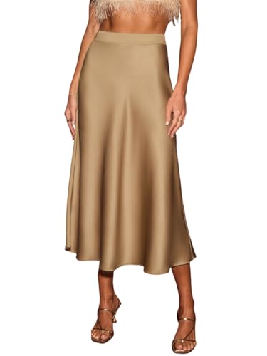 CUPSHE Damen Satin Midirock Elegant A-Linie Hochtailliert Leicht Meerjungfrau Rock Für Büro Abend Freizeit Champagner M CUPSHE Damen Satin Midirock Elegant A-Linie Hochtailliert Leicht Meerjungfrau Rock Für Büro Abend Freizeit Champagner M von CUPSHE