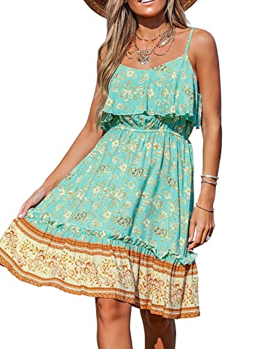 CUPSHE Damen Slip Mini Boho Kleid V Ausschnitt Ärmellos Tunika Kleid Paisley Print Spaghettiträger A-Linie Kleid, grün, L von CUPSHE