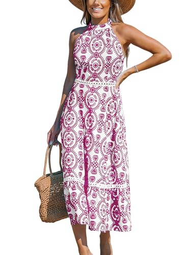 CUPSHE Damen Sommerkleid Ärmellos Neckholder Boho Paisleymuster Rückenfrei Schulterfreies Strandkleid Sommer Elegant Freizeitkleider Maxi Dress von CUPSHE