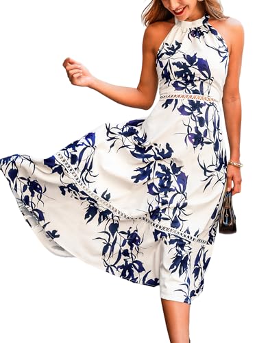CUPSHE Damen Sommerkleid Ärmellos Neckholder Boho Paisleymuster Rückenfrei Schulterfreies Strandkleid Sommer Elegant Freizeitkleider Maxi Dress von CUPSHE