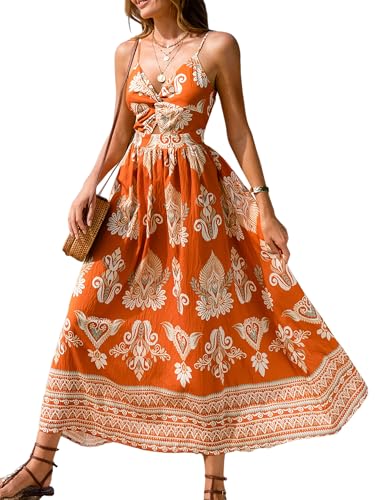 CUPSHE Damen Sommerkleid Blumen V-Ausschnitt Cutout Strandkleid Ärmellos Seitenschlitz Gesmokt Freizeitkleider Maxi Dress Rotes Paisley L CUPSHE Damen Sommerkleid Blumen V-Ausschnitt Cutout Strandkleid Ärmellos Seitenschlitz Gesmokt Freizeitkleider Maxi Dress Rotes Paisley L von CUPSHE