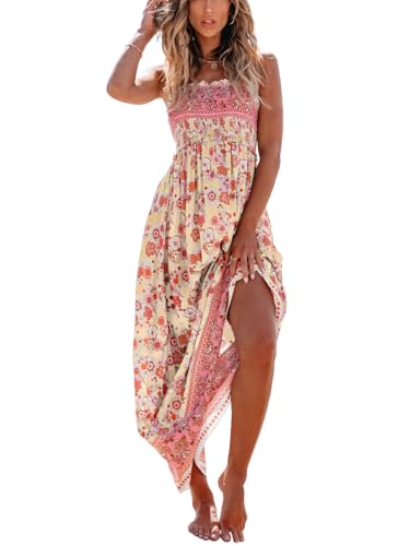 CUPSHE Damen Sommerkleid Blumenmuster Gesmokt Ärmellos Maxikleid Rüschen Spaghettiträger Lang Freizeitkleider Maxi Dress CUPSHE Damen Sommerkleid Blumenmuster Gesmokt Ärmellos Maxikleid Rüschen Spaghettiträger Lang Freizeitkleider Maxi Dress von CUPSHE