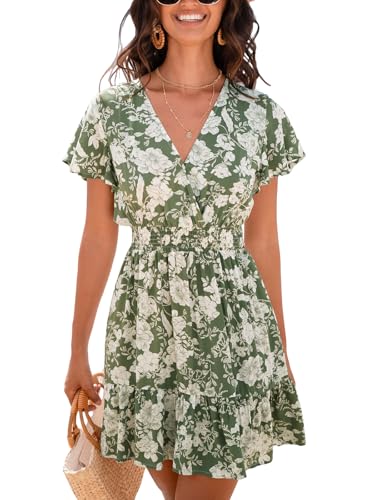CUPSHE Damen Sommerkleid Blumenmuster Wickelkleid V-Ausschnitt Kurzarm Kleider Gesmokt Taille Freizeitkleider Strand Mini Dress Grün XL CUPSHE Damen Sommerkleid Blumenmuster Wickelkleid V-Ausschnitt Kurzarm Kleider Gesmokt Taille Freizeitkleider Strand Mini Dress Grün XL von CUPSHE