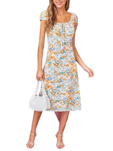 CUPSHE Damen Sommerkleid Boho Kurzarm Krawatte Kleider Blumen Seitenschlitz Freizeitkleider Strand Midi Dress Weiße Blumen M CUPSHE Damen Sommerkleid Boho Kurzarm Krawatte Kleider Blumen Seitenschlitz Freizeitkleider Strand Midi Dress Weiße Blumen M von CUPSHE