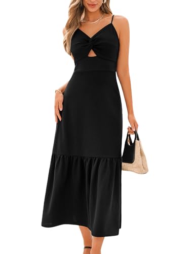 CUPSHE Damen Sommerkleid Cutout V-Ausschnitt Ärmellos Kleider Spaghettiträger Rüschen Freizeitkleider Strand Maxi Dress Schwarz M CUPSHE Damen Sommerkleid Cutout V-Ausschnitt Ärmellos Kleider Spaghettiträger Rüschen Freizeitkleider Strand Maxi Dress Schwarz M von CUPSHE