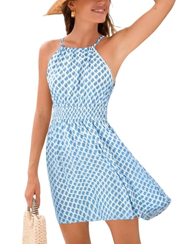 CUPSHE Damen Sommerkleid Geo Neckholder Ärmellos Freizeitkleider Gesmokt Taille Strandkleid A Linie Mini Dress CUPSHE Damen Sommerkleid Geo Neckholder Ärmellos Freizeitkleider Gesmokt Taille Strandkleid A Linie Mini Dress von CUPSHE