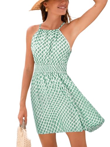 CUPSHE Damen Sommerkleid Geo Neckholder Ärmellos Freizeitkleider Gesmokt Taille Strandkleid A Linie Mini Dress CUPSHE Damen Sommerkleid Geo Neckholder Ärmellos Freizeitkleider Gesmokt Taille Strandkleid A Linie Mini Dress von CUPSHE