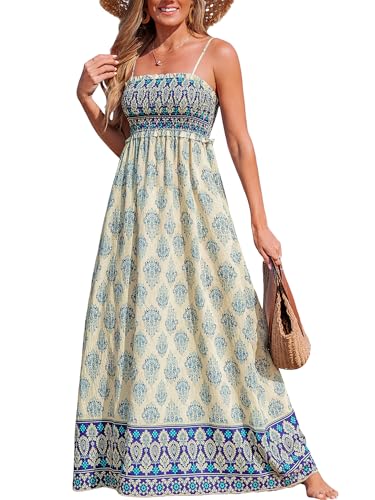 CUPSHE Damen Sommerkleid Gesmokt Ärmellos Maxikleid Rüschen Spaghettiträger Lang Freizeitkleider Maxi Dress von CUPSHE