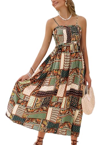 CUPSHE Damen Sommerkleid Gesmokt Ärmellos Maxikleid Rüschen Spaghettiträger Lang Freizeitkleider Maxi Dress von CUPSHE