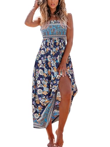 CUPSHE Damen Sommerkleid Gesmokt Ärmellos Maxikleid Rüschen Spaghettiträger Lang Freizeitkleider Maxi Dress von CUPSHE