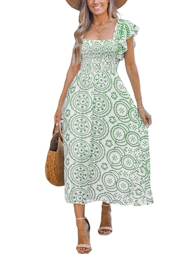 CUPSHE Damen Sommerkleid Paisley Kurze Flatterärmel Freizeitkleider Gesmokt Quadratischer Ausschnitt Midi Dress von CUPSHE
