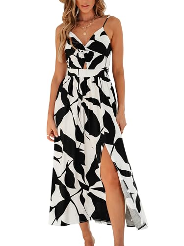 CUPSHE Damen Sommerkleid Tropisch V-Ausschnitt Ärmellos Strandkleider Cutout Seitenschlitz Freizeitkleider Spaghettiträger Maxi Dress von CUPSHE