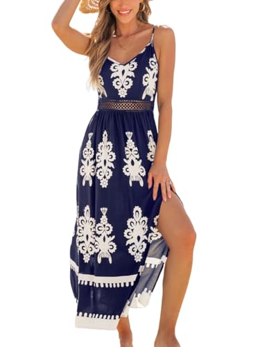 CUPSHE Damen Sommerkleid Paisley V-Ausschnitt Ärmellos Freizeitkleider Seitenschlitz Strandkleid A Linie Maxi Dress von CUPSHE