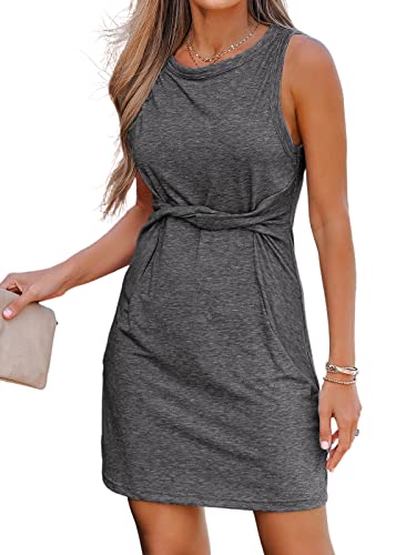 CUPSHE Damen Sommerkleid Rundhals Ärmellos Twist Front Kurze Freizeitkleider Tunika Elegant Mini Dress Dunkelgrau M von CUPSHE