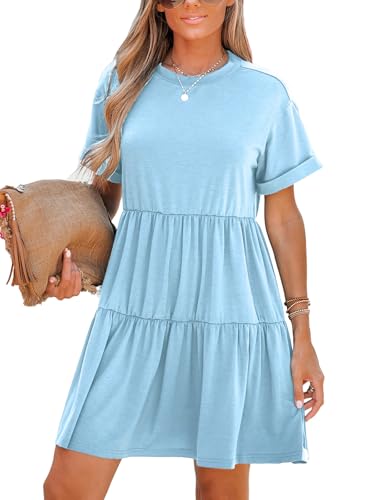 CUPSHE Damen Sommerkleid Rundhals Kurzarm Strandkleid Drop Shoulder A-Linie Freizeitkleider Mini Dress Blau M CUPSHE Damen Sommerkleid Rundhals Kurzarm Strandkleid Drop Shoulder A-Linie Freizeitkleider Mini Dress Blau M von CUPSHE
