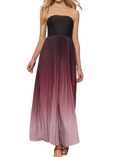 CUPSHE Damen Sommerkleid Spitze Ärmellos Freizeitkleider Gesmokt Tube-Top Schlitz Strandkleid A Linie Maxi Dress von CUPSHE
