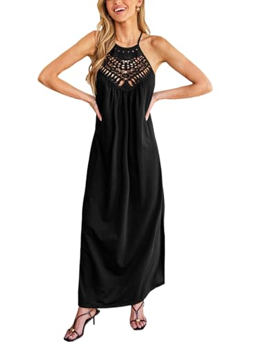 CUPSHE Damen Sommerkleid Spitze Neckholder Ärmellos Freizeitkleider Seitenschlitz Cover Up Maxi Dress von CUPSHE