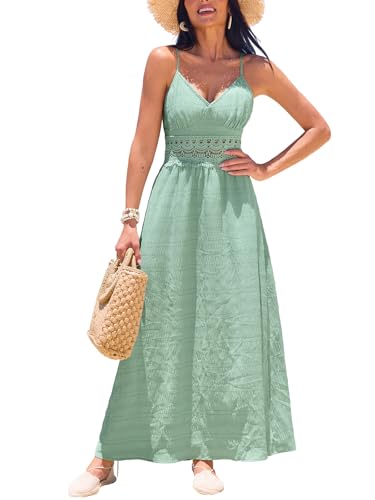 CUPSHE Damen Sommerkleid Spitze V-Ausschnitt Ärmellos Kleider Rückenfrei Cutout Lang Freizeitkleid Strand Midi Dress mit Reißverschluss von CUPSHE