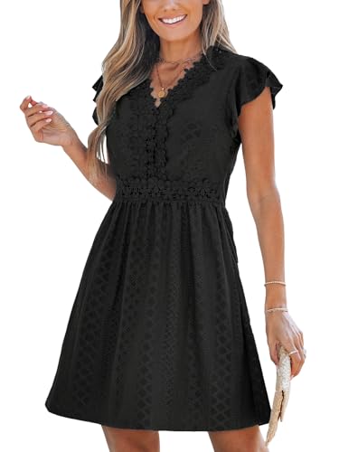 CUPSHE Damen Sommerkleid Spitze V-Ausschnitt Flatterärmel Kleider Hollow Out Freizeitkleider Strand Mini Dress CUPSHE Damen Sommerkleid Spitze V-Ausschnitt Flatterärmel Kleider Hollow Out Freizeitkleider Strand Mini Dress von CUPSHE