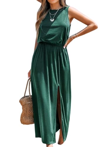 CUPSHE Damen Sommerkleid Strick Rundhals Ärmellos Strandkleid Seitenschlitz A-Linie Freizeitkleider Maxi Dress Grün XL CUPSHE Damen Sommerkleid Strick Rundhals Ärmellos Strandkleid Seitenschlitz A-Linie Freizeitkleider Maxi Dress Grün XL von CUPSHE