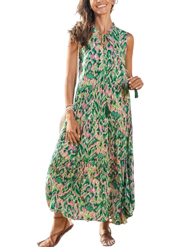 CUPSHE Damen Sommerkleid Tropisch V-Ausschnitt Ärmellos Kleider Krawatte Vorne Freizeitkleid Strand Midi Dress von CUPSHE