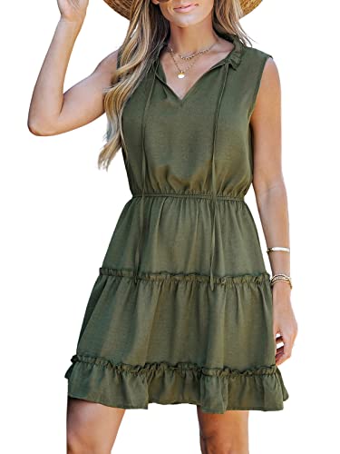 CUPSHE Damen Sommerkleid V Ausschnitt Ärmellos Volant A Linie Kurzes Kleid Freizeitkleider Beach Mini Dress Salbeigrün S von CUPSHE