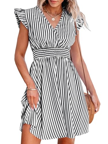 CUPSHE Damen Sommerkleid V-Ausschnitt Flatterärmel Minikleid Gesmokte Taille A-Linie Freizeitkleider Mini Dress CUPSHE Damen Sommerkleid V-Ausschnitt Flatterärmel Minikleid Gesmokte Taille A-Linie Freizeitkleider Mini Dress von CUPSHE