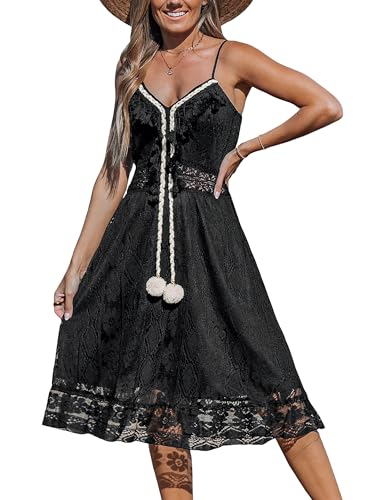 CUPSHE Damen Sommerkleid V Ausschnitt Floral Spitze Quasten Spaghetti Trägerkleid Freizeitkleider Boho Sommer Beach Mini Dress Schwarz XS CUPSHE Damen Sommerkleid V Ausschnitt Floral Spitze Quasten Spaghetti Trägerkleid Freizeitkleider Boho Sommer Beach Mini Dress Schwarz XS von CUPSHE