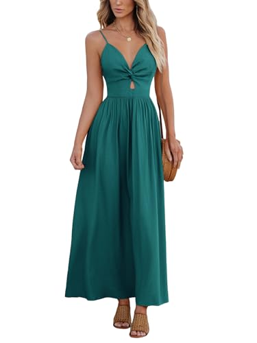 CUPSHE Damen Kleid V Ausschnitt Twist vorne Blumendruck Verstellbares Cami Maxikleid Freizeitkleider Boho Beach Maxi Dress Blaugrün XL von CUPSHE