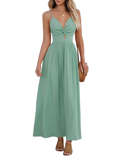 CUPSHE Damen Kleid V Ausschnitt Twist vorne Blumendruck Verstellbares Cami Maxikleid Freizeitkleider Boho Beach Maxi Dress Minze S von CUPSHE