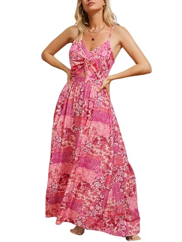 CUPSHE Damen Sommerkleid V Ausschnitt Twist Front Boho Trägerkleid Freizeitkleider Beach Party Camisole Dress von CUPSHE