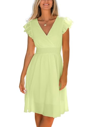 CUPSHE Damen Sommerkleid Wickeloptik V-Ausschnitt Flatterärmel Freizeitkleider Gesmokt Sommer Hochzeitskleid A-Linie Mini Dress CUPSHE Damen Sommerkleid Wickeloptik V-Ausschnitt Flatterärmel Freizeitkleider Gesmokt Sommer Hochzeitskleid A-Linie Mini Dress von CUPSHE