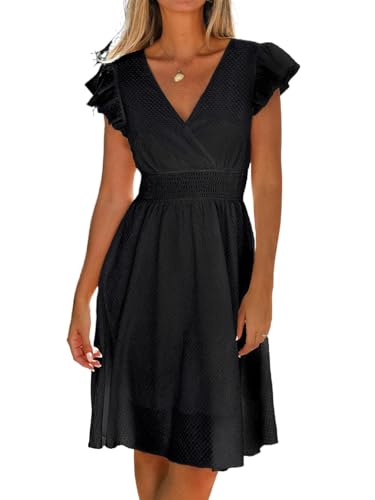 CUPSHE Damen Sommerkleid Wickeloptik V-Ausschnitt Flatterärmel Freizeitkleider Gesmokt Sommer Hochzeitskleid A-Linie Mini Dress von CUPSHE