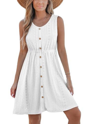 CUPSHE Damen Strandkleid Bikini Cover Up U-Ausschnitt Ärmellos Sommerkleid Knöpfe Hohles Casual Mini Dress von CUPSHE