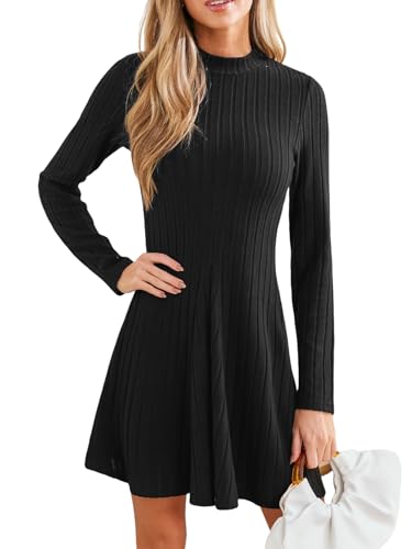CUPSHE Damen Strick Kleid Stehkragen Langarm Herbst Freizeitkleider A-Linie Elegant Mini Dress von CUPSHE