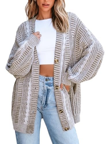 CUPSHE Damen Strickjacke Cardigan Zopfmuster Langarm Offene Front mit Knöpfen Grobstrick Strickmantel für Herbst Winter Frühling Braun M von CUPSHE