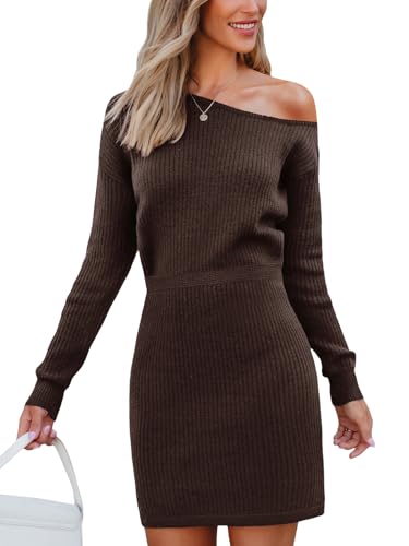 CUPSHE Damen Strickkleid One Shoulder Pulloverkleid Langarm Asymmetrisch Herbst Winter Pullikleid Minikleider Knit Sweater Dress Braun XL CUPSHE Damen Strickkleid One Shoulder Pulloverkleid Langarm Asymmetrisch Herbst Winter Pullikleid Minikleider Knit Sweater Dress Braun XL von CUPSHE