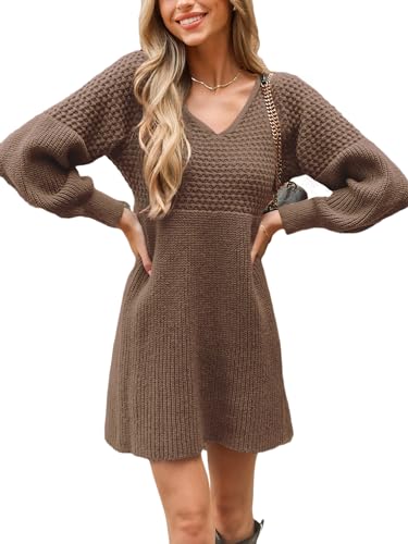 CUPSHE Damen Strickkleid Pullikleid V Ausschnitt Langarm Wabenmuster Feinstrick Pulloverkleid Knit Sweater Mini Dress Kaffee M CUPSHE Damen Strickkleid Pullikleid V Ausschnitt Langarm Wabenmuster Feinstrick Pulloverkleid Knit Sweater Mini Dress Kaffee M von CUPSHE