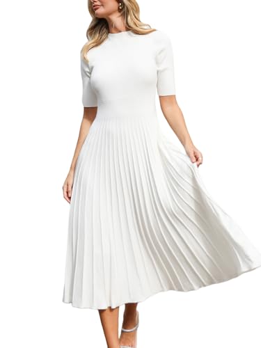 CUPSHE Damen Strickkleid Stehkragen Halbe Ärmel Pulloverkleid Plissee Lang Herbst Winter Elegant Pulli Midi Kleider Weiß S CUPSHE Damen Strickkleid Stehkragen Halbe Ärmel Pulloverkleid Plissee Lang Herbst Winter Elegant Pulli Midi Kleider Weiß S von CUPSHE