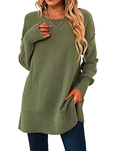 CUPSHE Damen Strickpullover Rundhals Langarm Pulli Jumper Oberteile Tops Oversized Langarmshirt Knit Sweater Grün M von CUPSHE