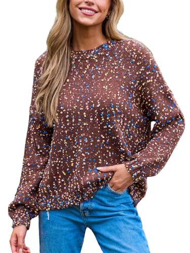 CUPSHE Damen Strickpullover Rundhals Langarm Regenbogen Bunte Melierte Optik Feinstrick Pulli 2024 Herbst Winter Oberteile Tops Lässig Knit Sweater Kaffeebraun L von CUPSHE